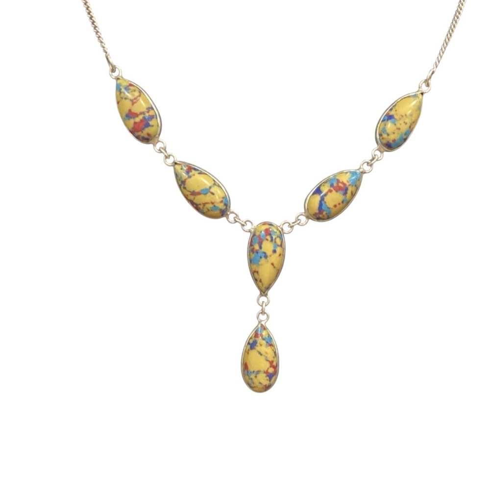 Mosaic Jasper Yellow 925 Silver Plated Necklace